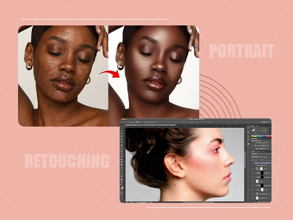 Before and after comparison of professional portrait retouching and color correction