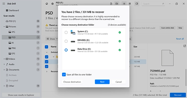 computer’s E drive to save files