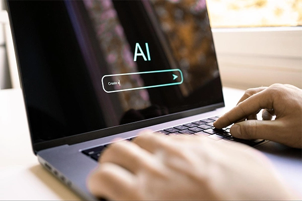 A close-up shot of a male’s hands typing an AI prompt