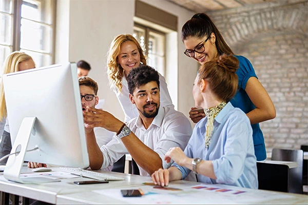 A team brought together, using AI for marketing visuals, a close-up shot